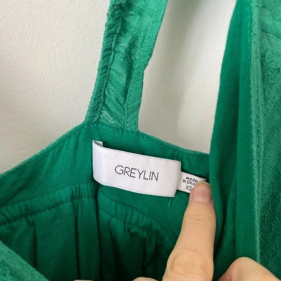 Greylin Riley Textured Cotton Tiered Maxi Dress Gumdrop Green  Size XS - Picture 8 of 10